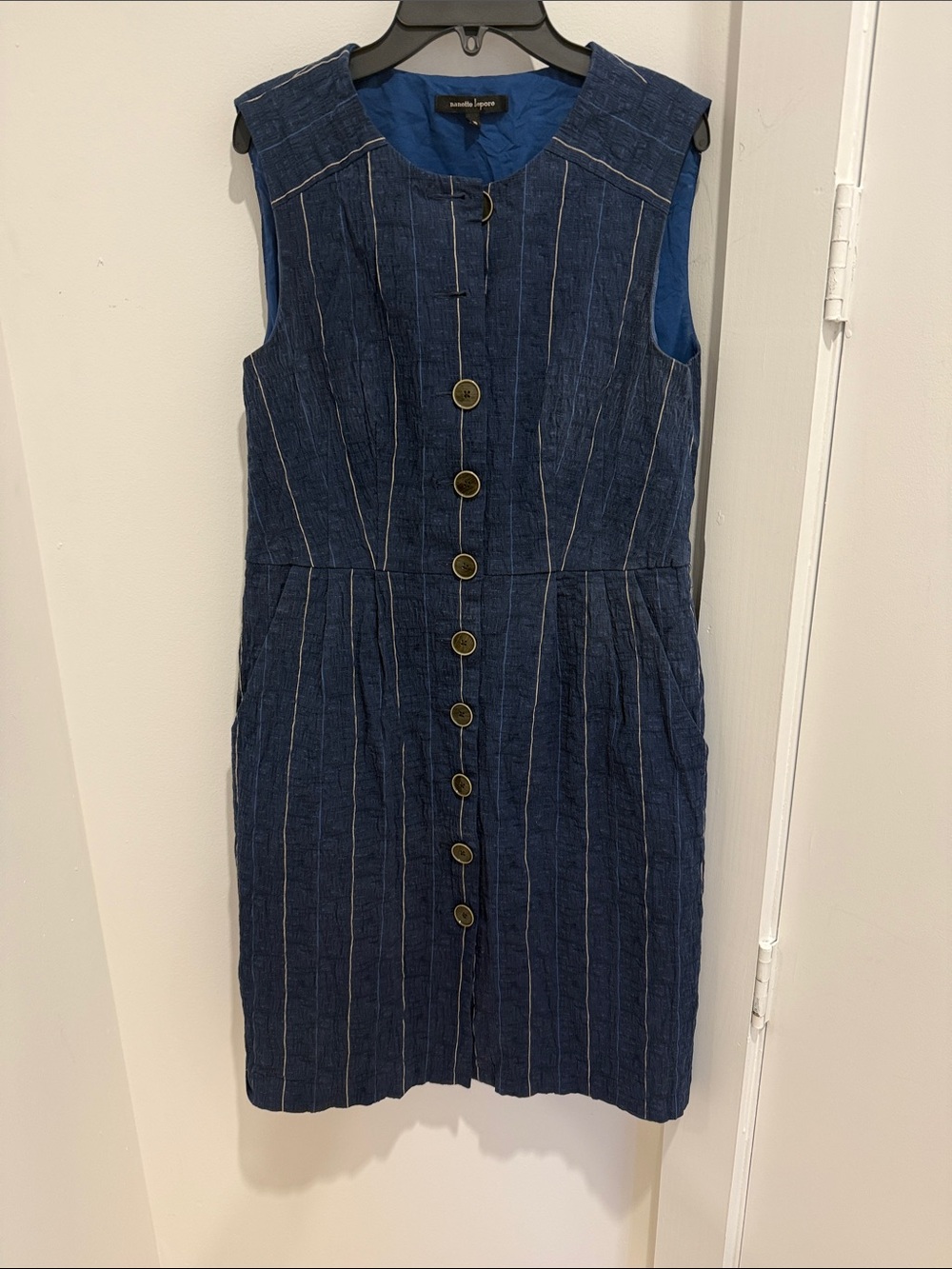 Nanette Lepore Navy Blue Pinstripe Button-Front Sheath Dress